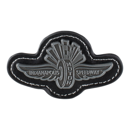 Wing Wheel Flag Leather Magnet in black and silver