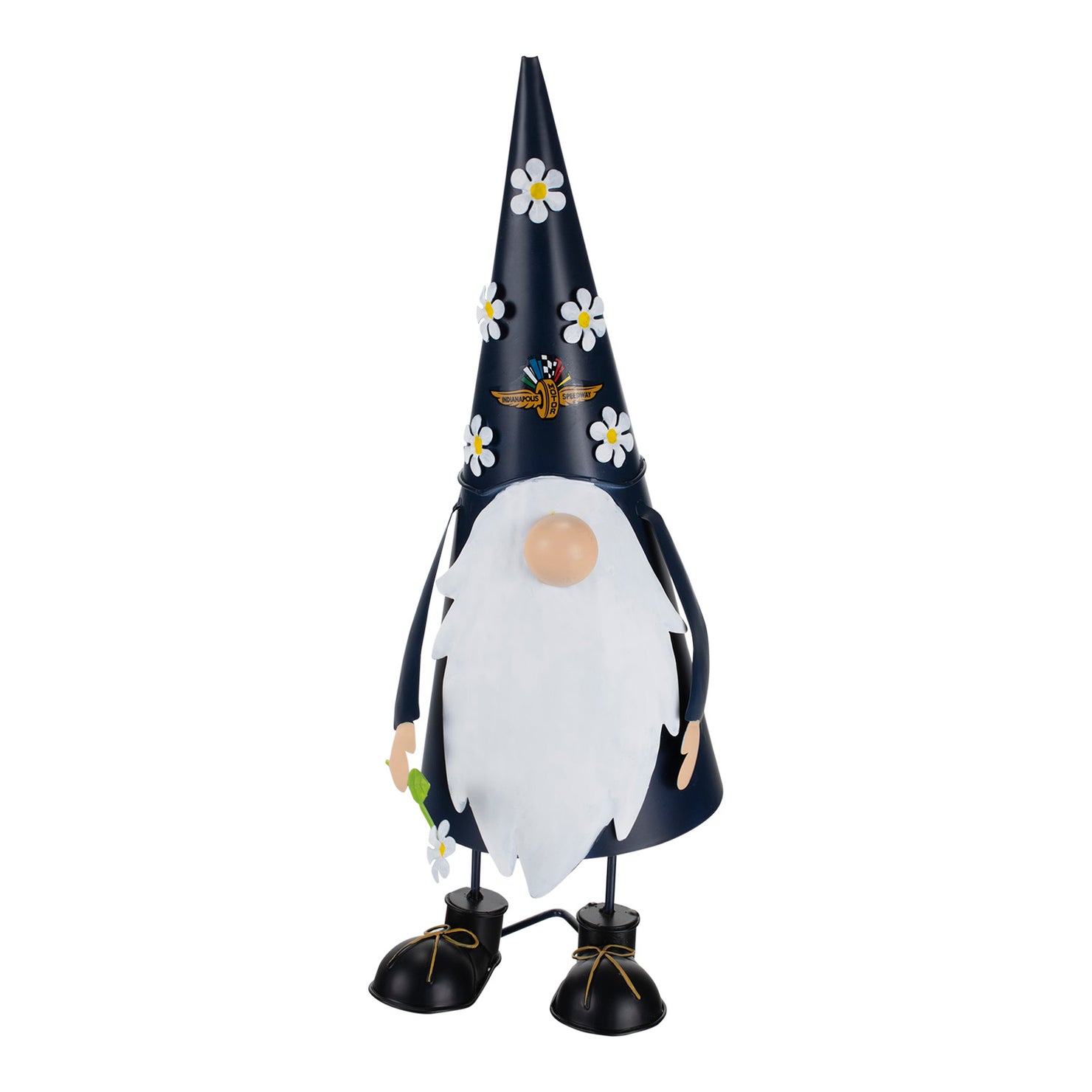 Wing Wheel Flag Big Metal Gnome with Flowers