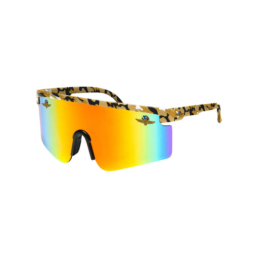 Wing Wheel Flag Camo Swag Sunglasses in camo, front view
