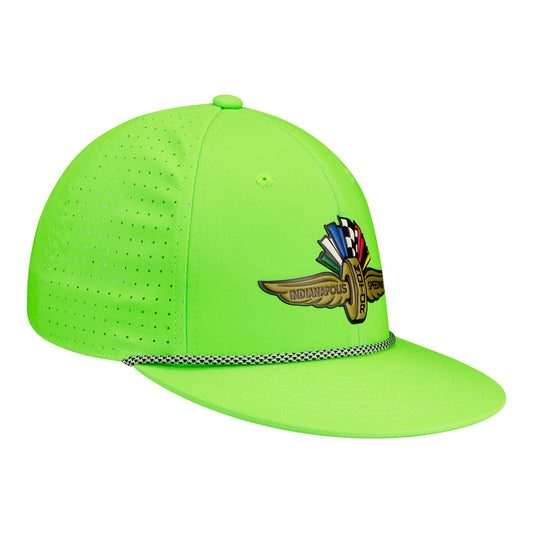 Wing Wheel Flag Neon Green Youth Flat Bill Hat - front view