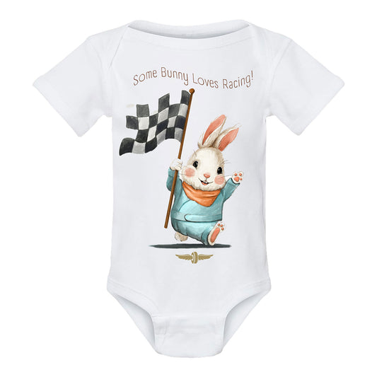 Wing and wheel Bunny Onesie in White - Front View