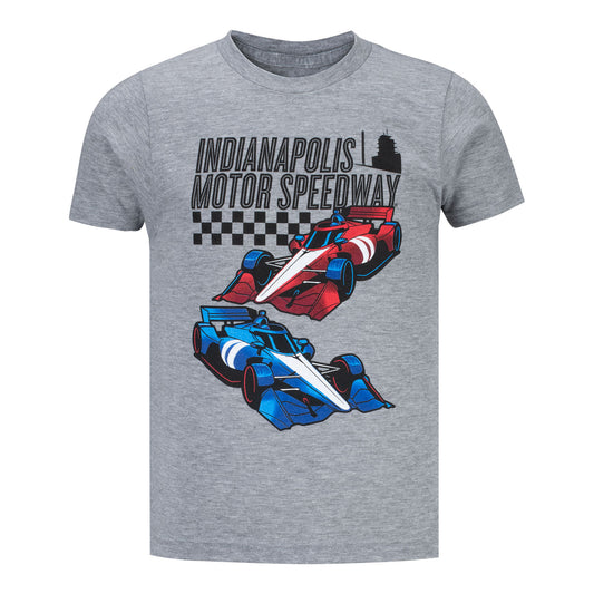 Indianapolis Motor Speedway Car Graphic T-Shirt in grey, front view