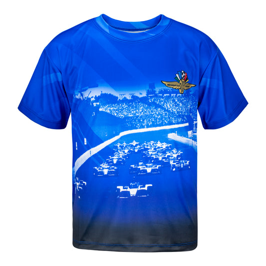 Indianapolis Motor Speedway Wing Wheel Flag Sublimated Youth T-Shirt - front view