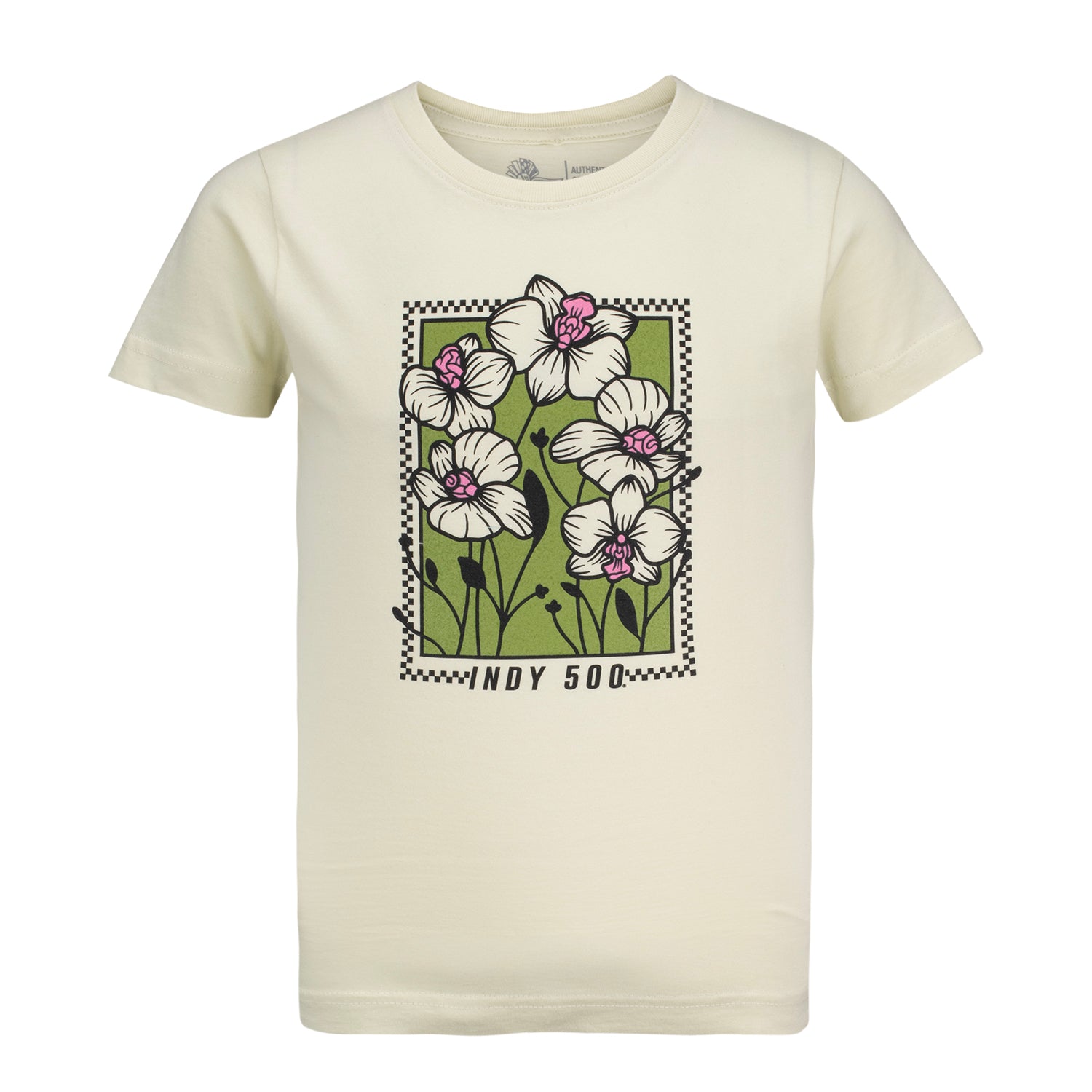 Indianapolis Motor Speedway Girls Orchid T-Shirt in White - Front View