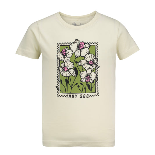 Indianapolis Motor Speedway Girls Orchid T-Shirt in White - Front View