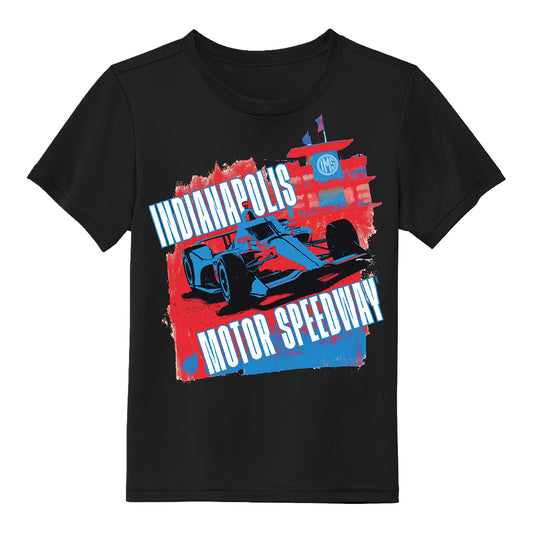 Indianapolis Motor Speedway Youth Splat Art T-shirt in Black - Front View