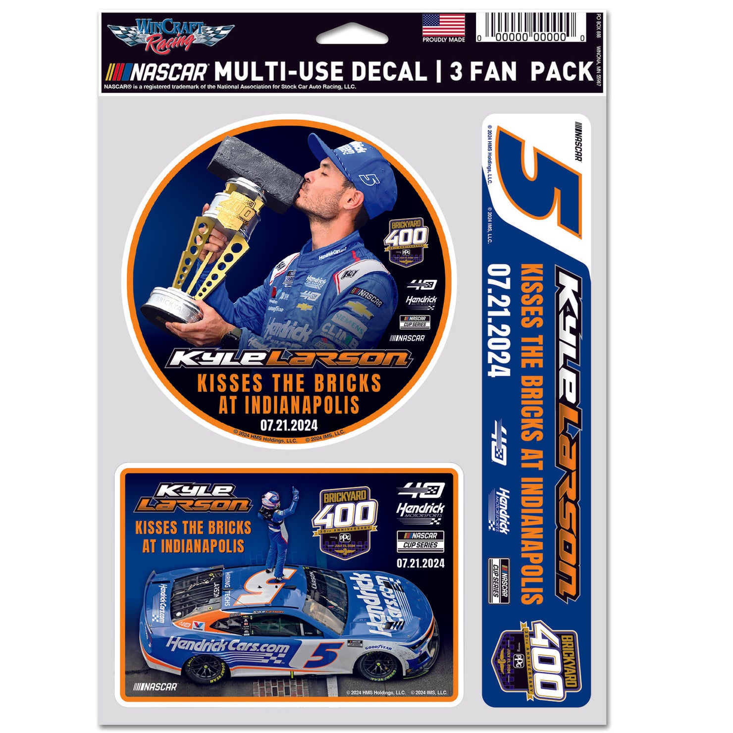 2024 Brickyard 400 Race Winner Kyle Larson 3-Pack Decal - Front View