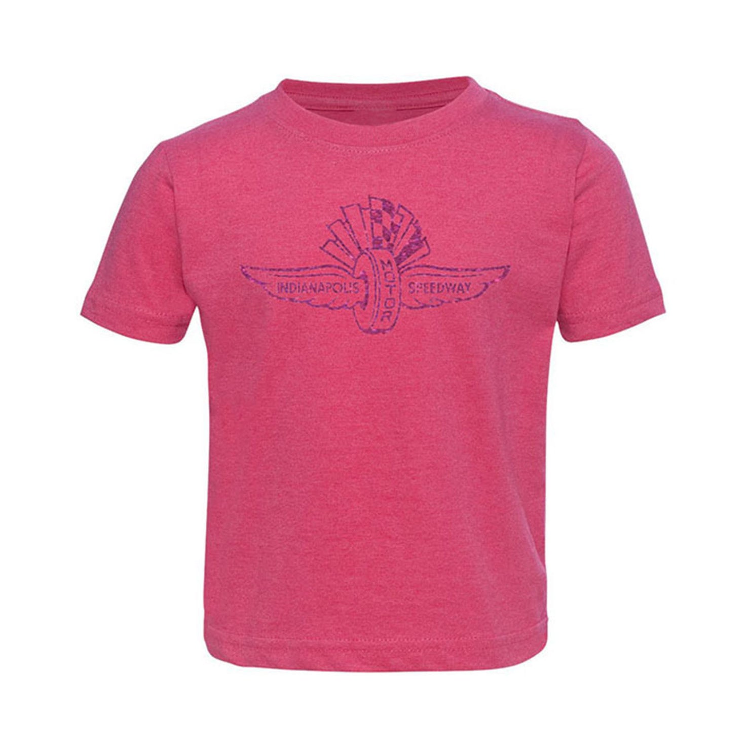 Toddler Wing Wheel and Flag Glitter T-Shirt in Pink - Front View