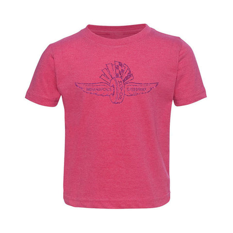 Toddler Wing Wheel and Flag Glitter T-Shirt in Pink - Front View