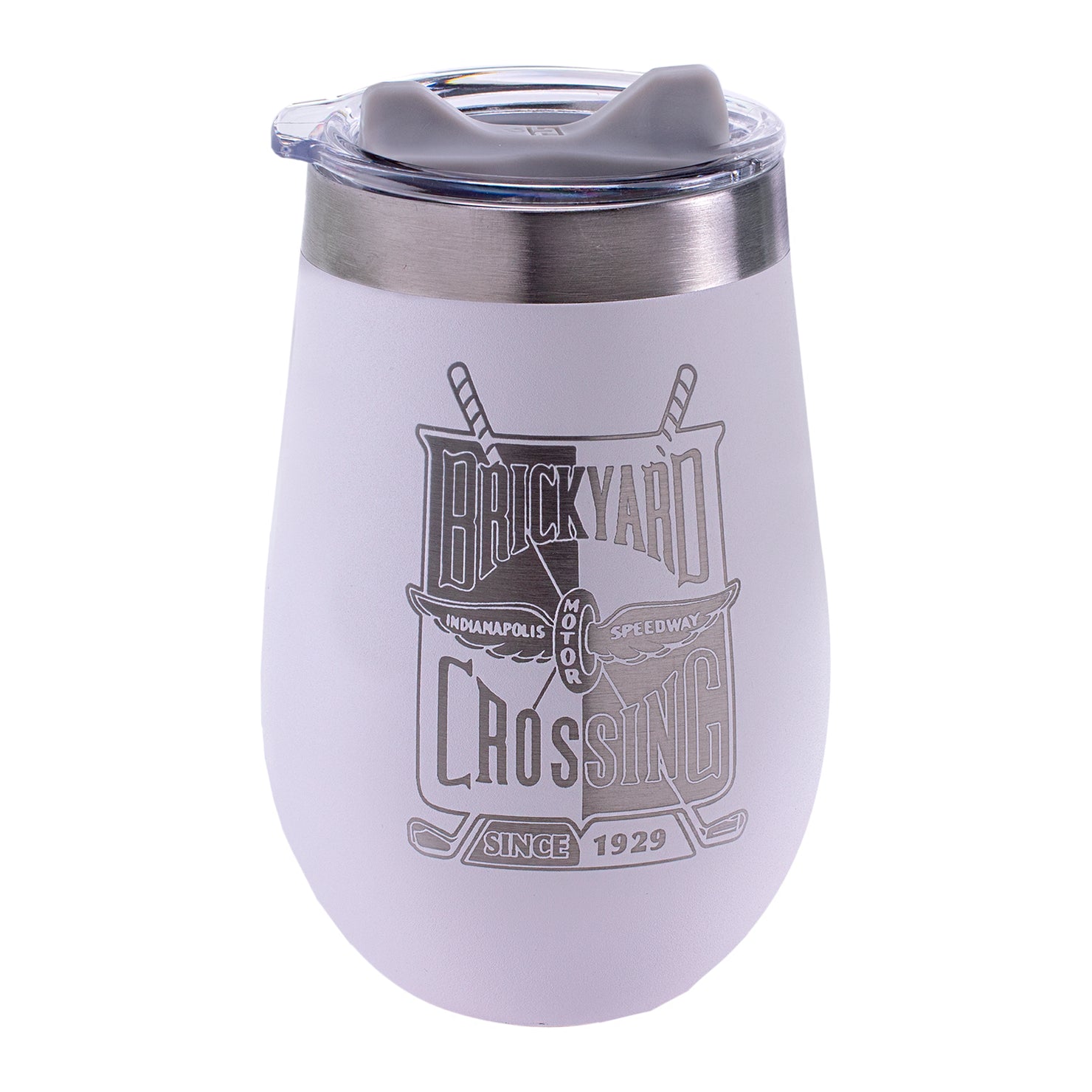 Brickyard Crossing Wine Tumbler 12oz in white, front view