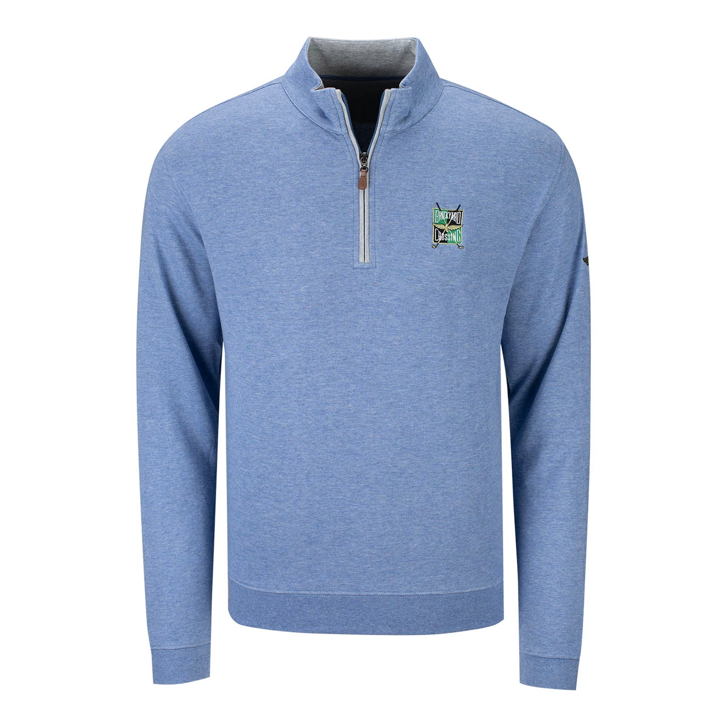 Brickyard Crossing Johnnie O 1/4 Zip Pullover in blue, front view