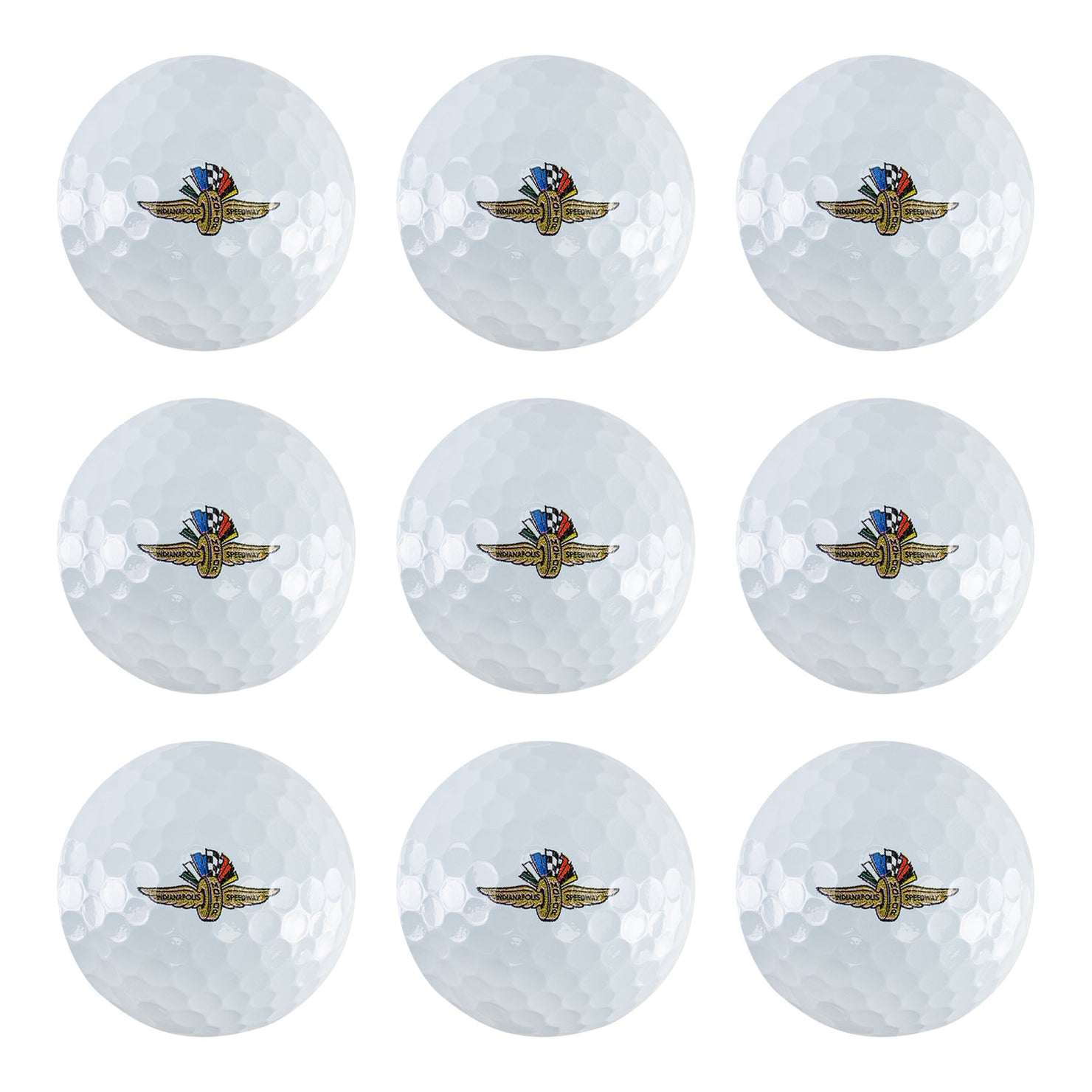 Brickyard Crossing Wing Wheel Flag TaylorMade Golf Balls in white with logo, multiple balls