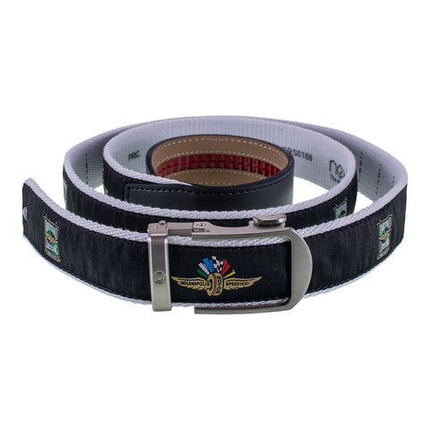 Brickyard Crossing and Indianapolis Motor Speedway Nylon Belt in black, front view 