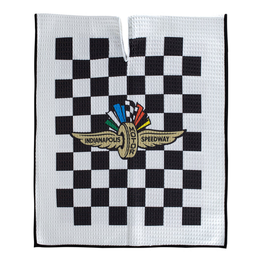 Brickyard Crossing Microfiber Golf Caddy Towel 17"x39" in black and white, back view