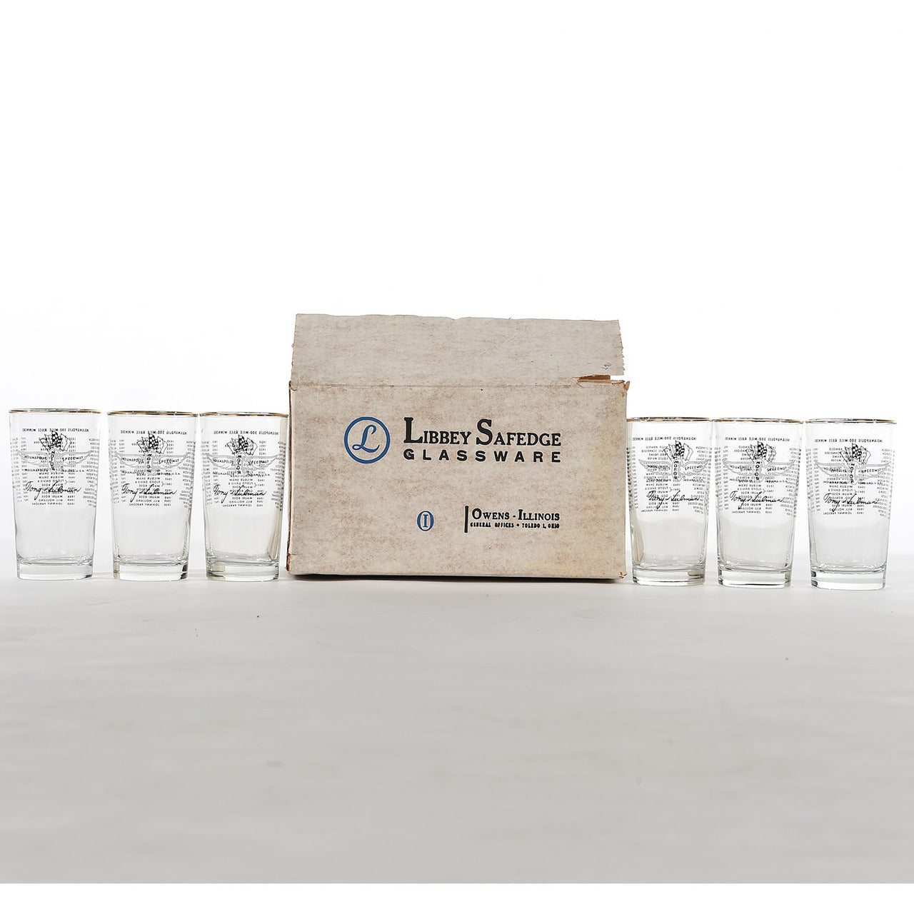 IMS Historical Indy 500 Glassware - 1967 AJ Foyt Set - Front View with Packaging