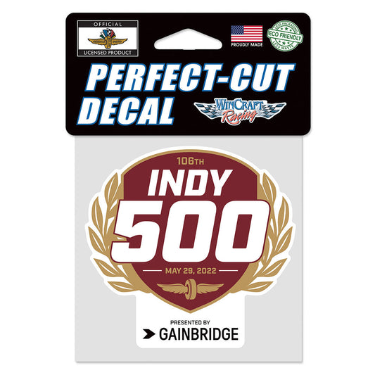 2022 INDY 500 PERFECT CUT DECAL in Red and Gold - Front View
