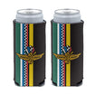 Wing Wheel Flag Stripe Build Slim Can Cooler in Back with colored stripes  - Front View