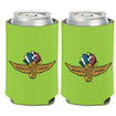 Wing Wheel Flag Neon Green Can Cooler 12oz - Front and Back View