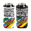 Wing Wheel Flag Stripe Build Can Cooler 16oz in Multiple Colors - Front and Back View
