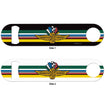 Wing Wheel Flag Stripe Build Bottle Opener in black and white, both sides view