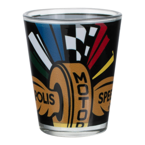 Wing Wheel Flag Oversized Logo Shot Glass in black, front view