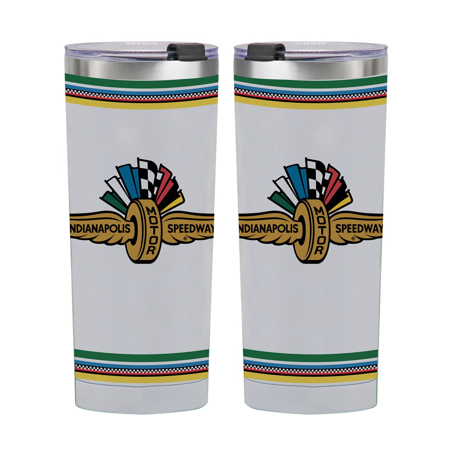Wing Wheel Flag 7 Stripes Insulated Tumbler 24oz. in white and multicolor - both sides view