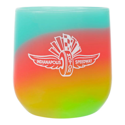 Wing Wheel Flag Silipint Wine Stemless Glass 12oz in multicolor, front view