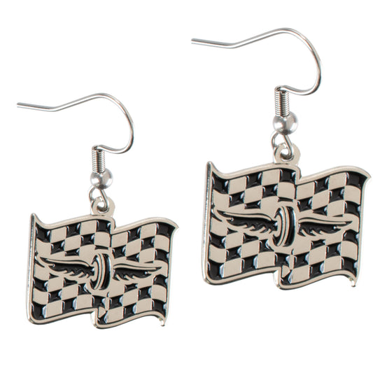 Wing and Wheel Stylized Checkered Earrings in silver