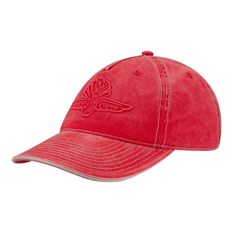 Wing Wheel Flag Debossed Washed Hat in Peach - Left Side View