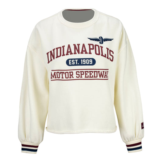 Indianapolis Motor Speedway Balloon Sleeve Crew in cream, front view
