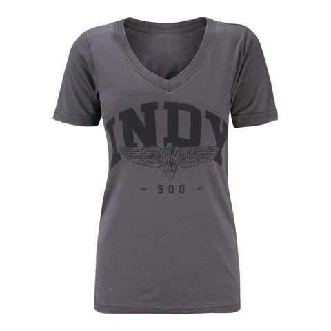 Indy 500 Burnout Wash V-Neck T-Shirt in grey, front view