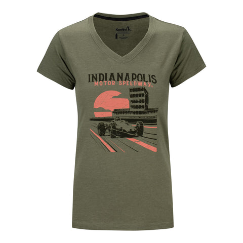Indianapolis Motor Speedway Recycled Soft V-Neck in green, front view