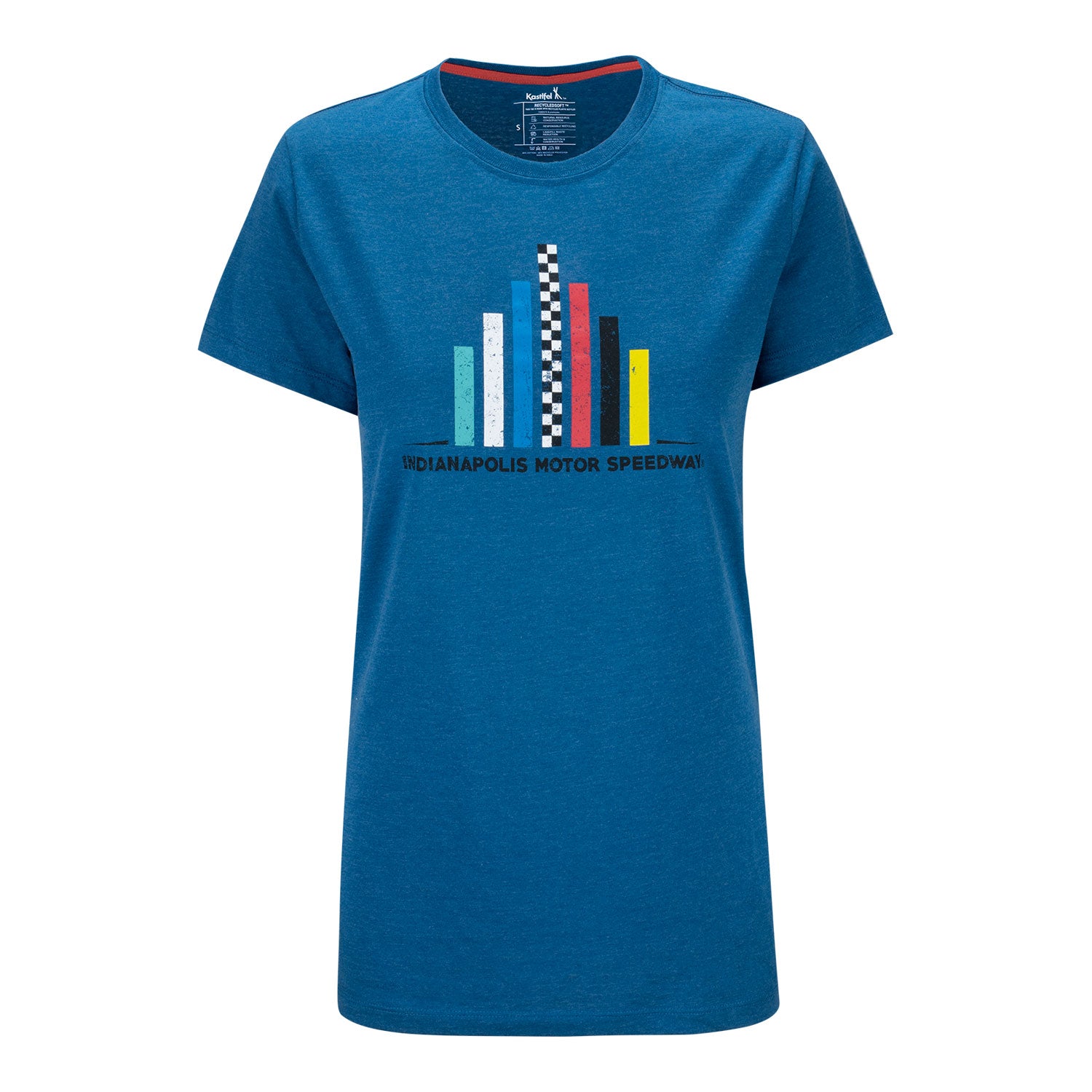 Indianapolis Motor Speedway Recycled Soft Crew Neck T-Shirt in blue, front view