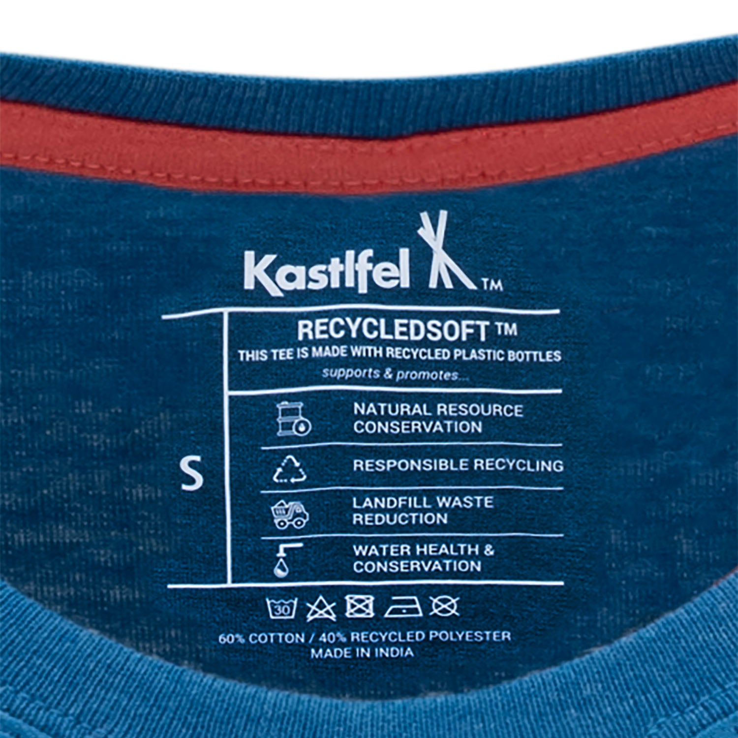 Indianapolis Motor Speedway Recycled Soft Crew Neck T-Shirt in blue, tag view