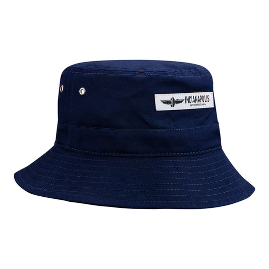 Wing and Wheel Cotton Bucket Hat in navy, front view