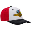 Wing Wheel Flag Performance Flex Hat S/M in red, black and white - side view
