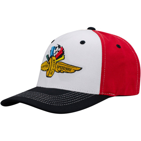 Wing Wheel Flag Performance Flex Hat L/XL in red, black and white - front view