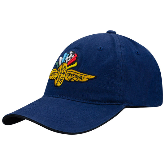 Wing Wheel Flag Unstructured Washed Hat in navy, front view