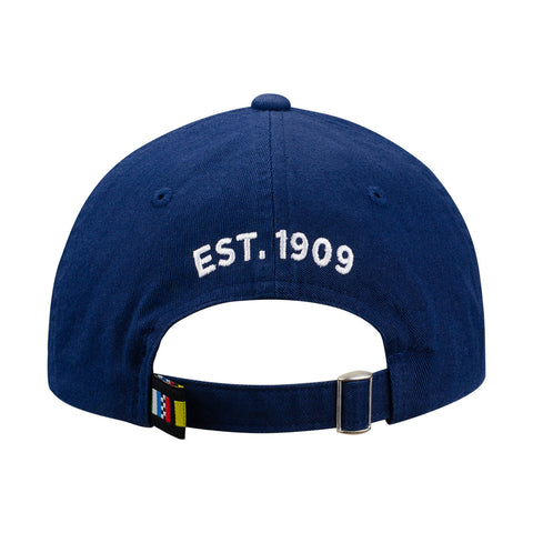 Wing Wheel Flag Unstructured Washed Hat in navy, back view