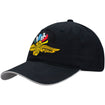 Wing Wheel Flag Unstructured Washed Hat in black, front view