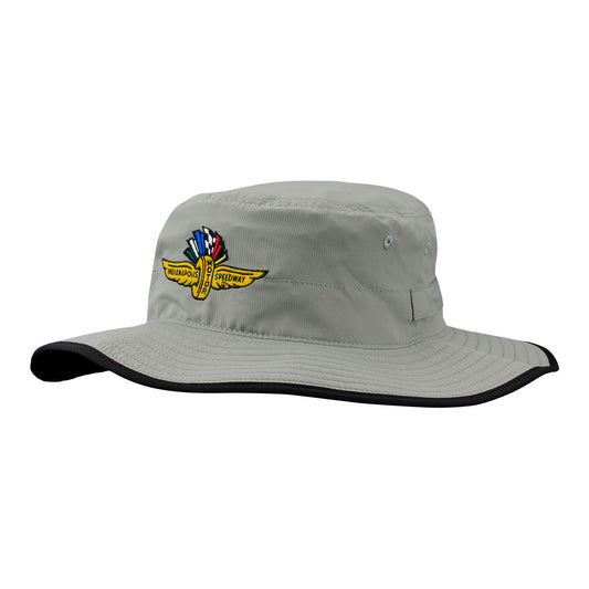 Wing Wheel Flag Performance Boonie Bucket Hat in grey, front view
