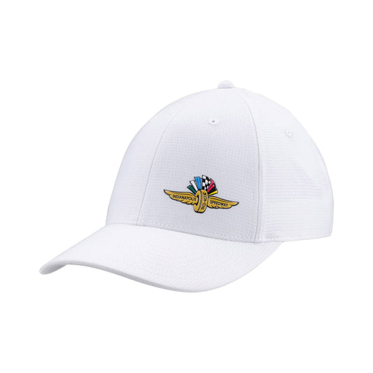Wing Wheel Flag Performance Sonic Weld Hat in white, front view