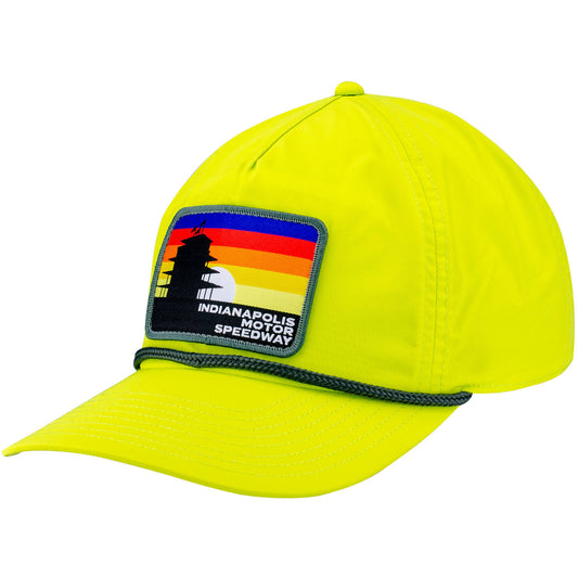 Indianapolis Motor Speedway Pagoda Performance Flat Bill Hat in Bright Yellow - Left Side View
