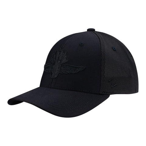 Wing Wheel Flag Echo 3D Hat in black, front view