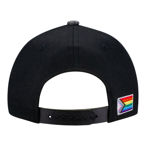 Wing Wheel Flag Pride Hat in black with rainbow features, back view