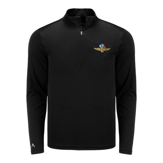 Wing Wheel Flag Tribute 1/4 Zip Pullover in Black - Front View