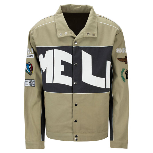 MELI Racing Jacket in Tan, Black & White - Front View
