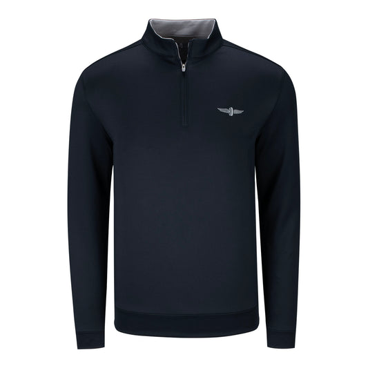 Wing and Wheel Johnnie-O 1/4 Zip Pullover in black, front view
