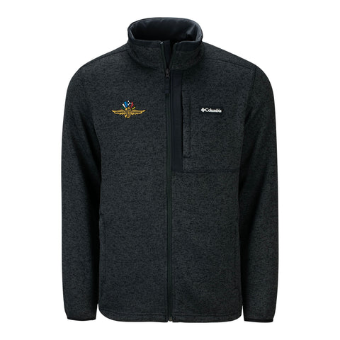 Wing Wheel Flag Columbia Sweater Weather Full Zip in black, front view