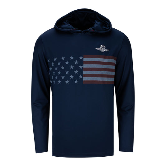 Wing Wheel Flag PUMA Volition Stars and Bars Hoodie in navy, front view